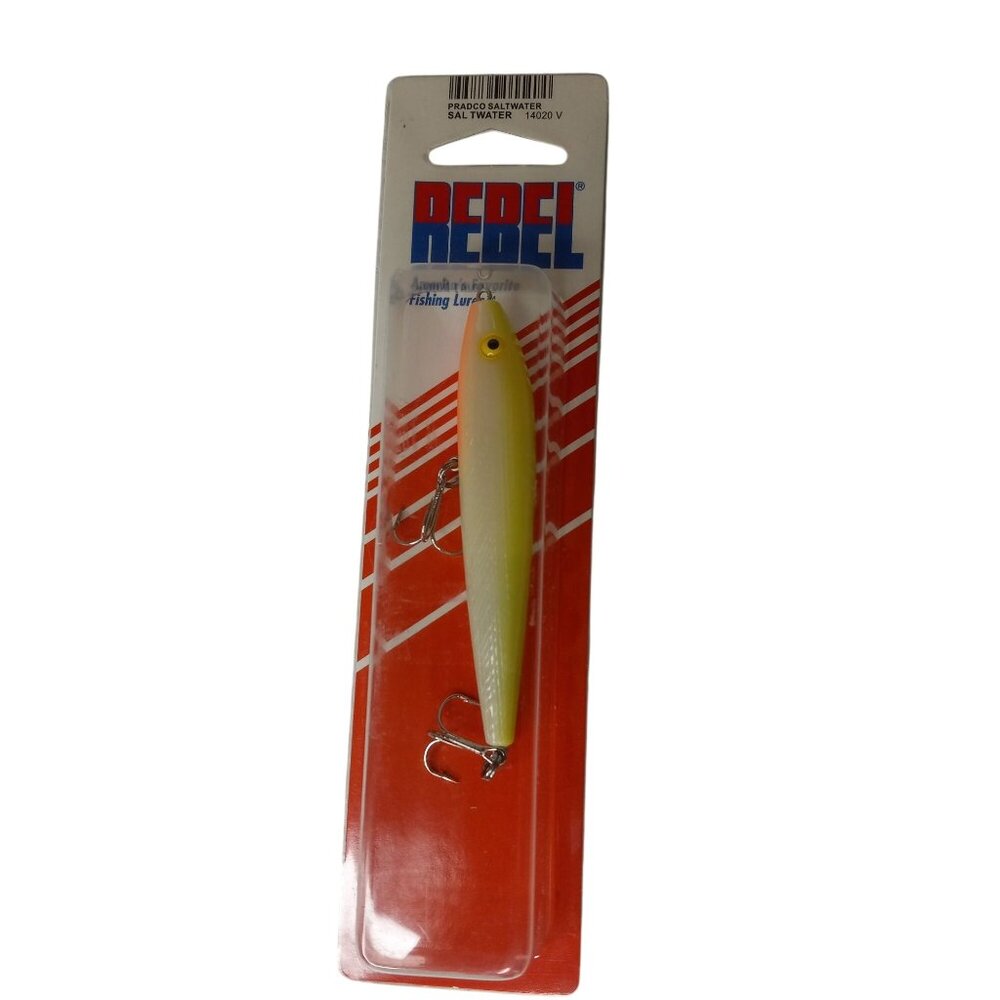 Rebel Saltwater Floating Fishing Lure Yellow White Treble Hooks 3.5" Long NEW